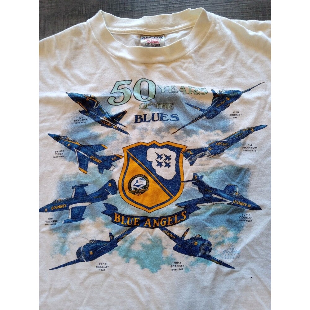 1996 Blue Angels 50th Anniv Men's L Tee Single Stitch US Navy